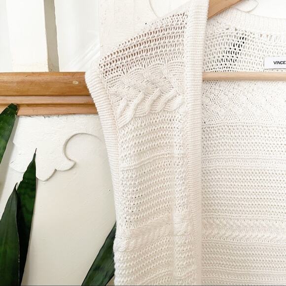 Vince White Cotton Fringe Boho Cable-Knit Sweater Vest Size X-Small - Picture 5 of 8